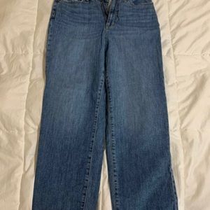 Women’s high rise, straight leg jeans; size 6, medium wash